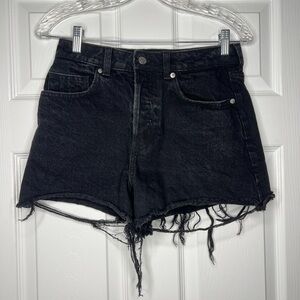 H&M Black High Waisted Distressed Denim Cutoff Shorts US 4